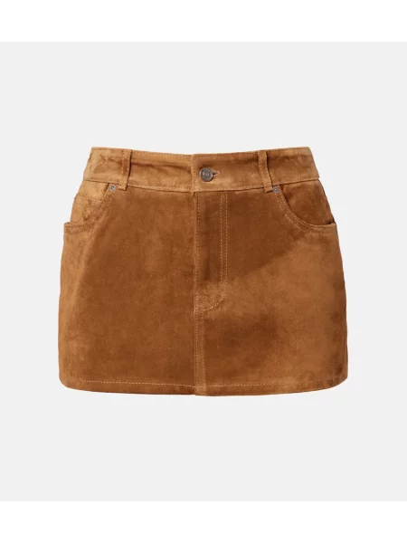 Spódnica 7 For All Mankind z niską talią zamszowa brązowa