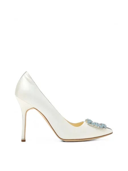 Pantofi cu toc Manolo Blahnik cu cataramă alb
