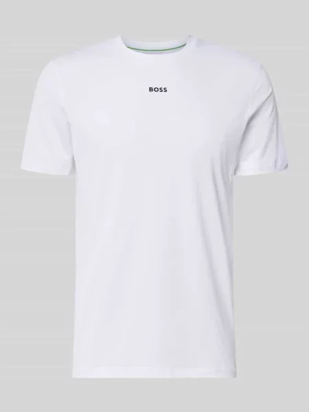T-shirt sportowy krój slim fit z nadruk z logo model TS_Active' Boss Green biała