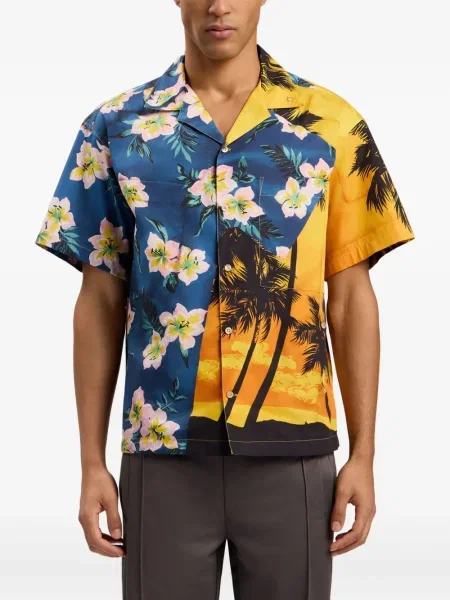 Cămașă Palm Angels cu model floral scurtă albastru