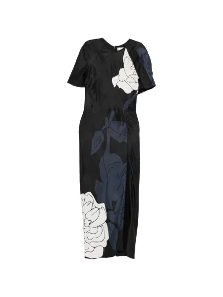 Rochie midi Victoria Beckham cu model floral până la genunchi de costum negru