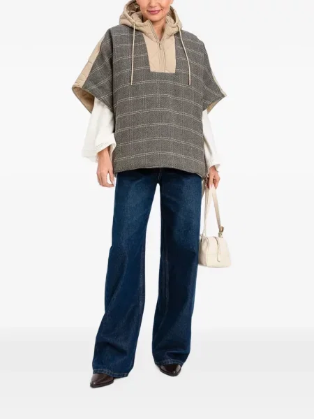 Poncho Twinset în carouri cu glugă