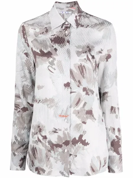Długa koszula Off-white z nadrukiem w kamuflażu biała