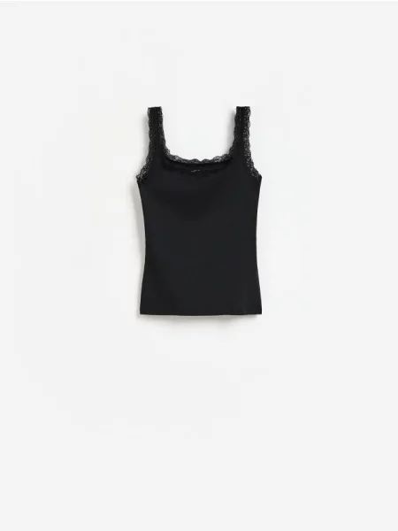 Reserved Top uni cu tiv din dantelă negru