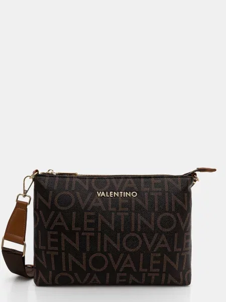 Lniana torebka Valentino By Mario Valentino biznesowa brązowa