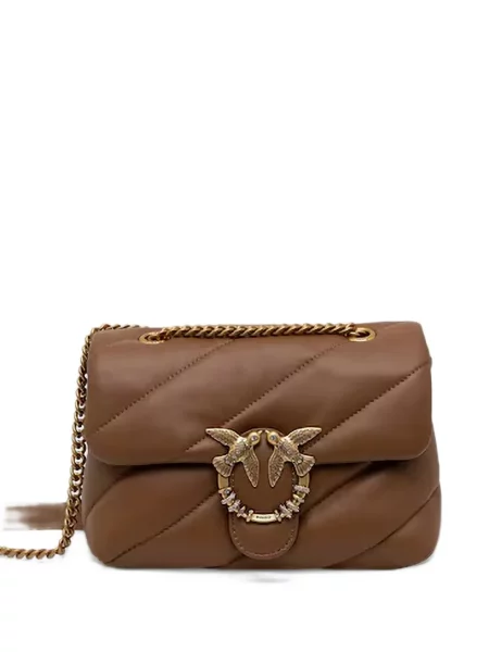Kožna prošiven crossbody torbica Pinko sa kopčom smeđa