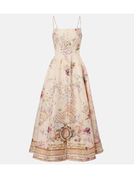 Lanena midi obleka Camilla s potiskom