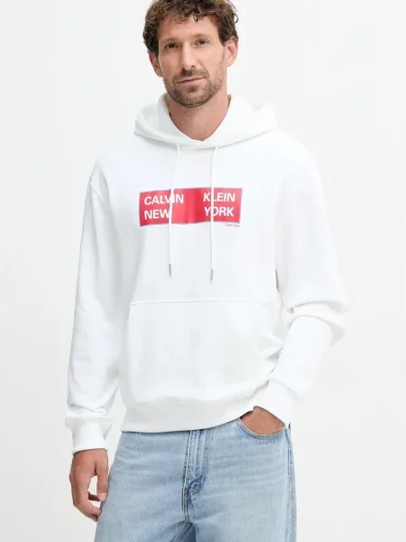 Calvin Klein Jeans bluza z kapturem z nadrukiem biały