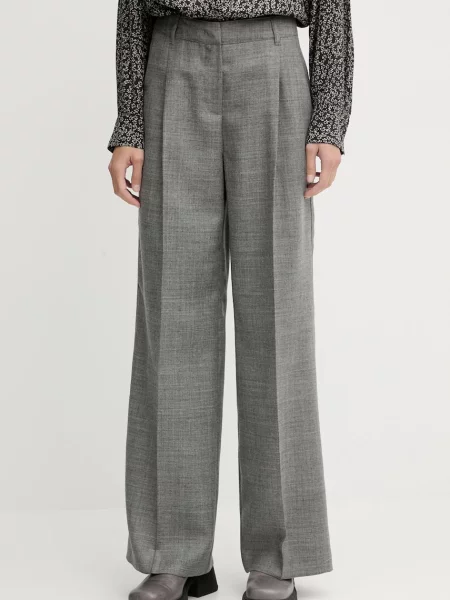 Marc O'Polo pantaloni de lână drept high waist gri