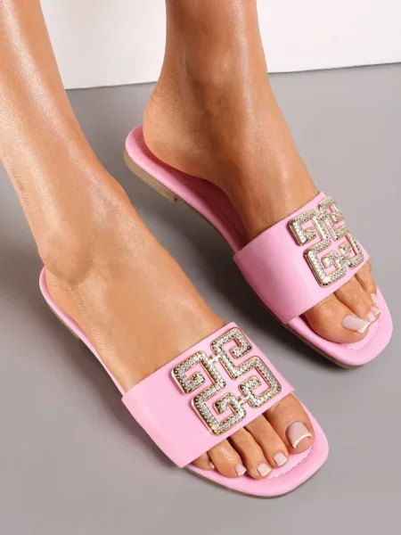 Papuci fucsia Helenthea cu decor metalic cu zirconiu roz