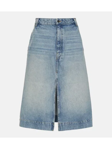 Spódnica jeansowa Khaite do kolan niebieska
