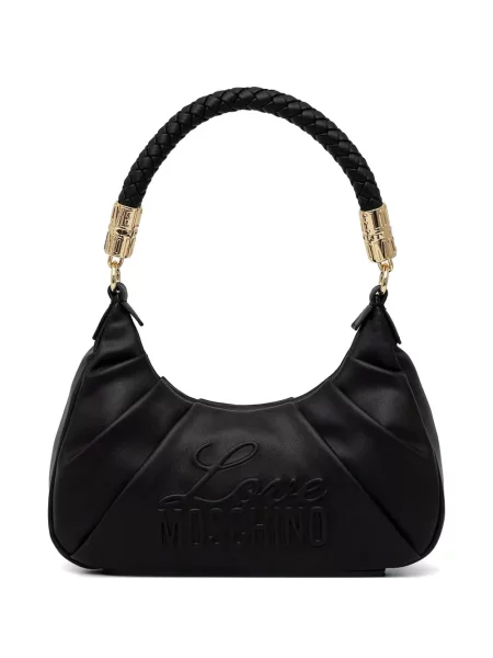 Geantă shopper Love Moschino țesută cu autograf negru