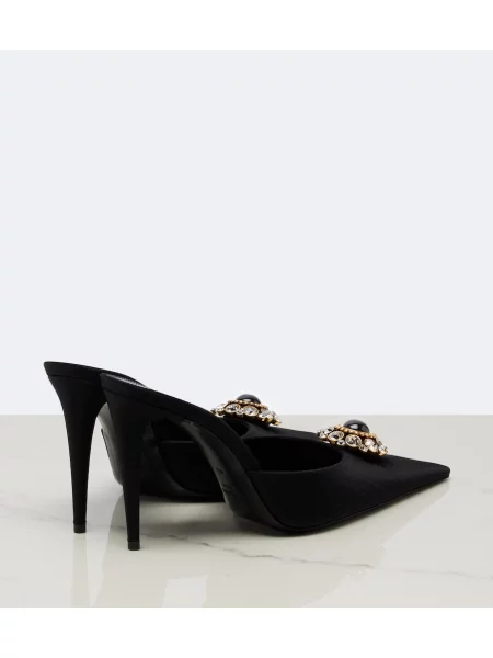 Papuci tip mules Saint Laurent din satin negru