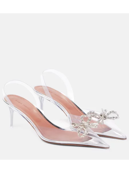 Полуотворени обувки Amina Muaddi с отворена пета сребристо