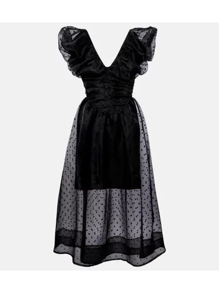 Sukienka midi Ganni w grochy do kolan z organzy czarna