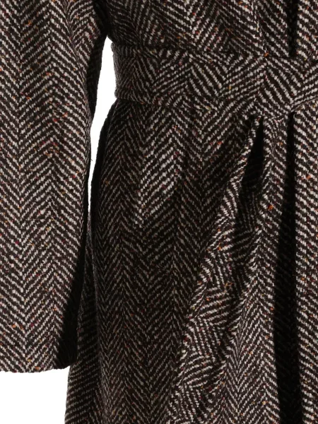 Cu centură palton Tagliatore cu model herringbone maro