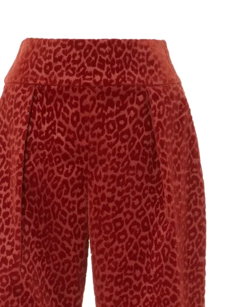 Pantaloni Temperley London cu imagine cu model leopard plisate roșu