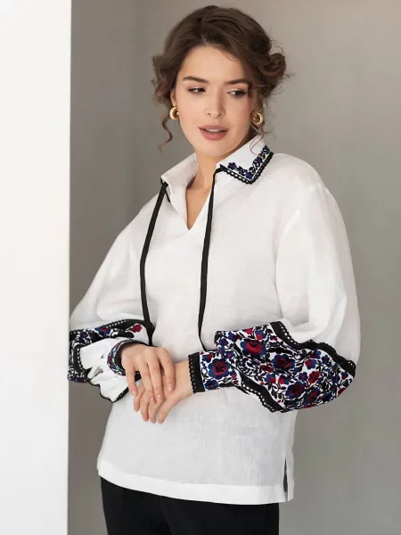 Лляна Вишита сорочка Golden Trinity білий