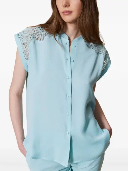 Bluză Twinset din dantelă albastru