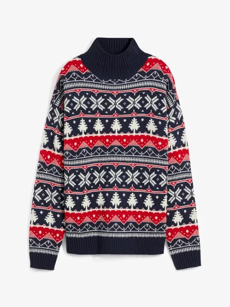 Sweter bożonarodzeniowy z golfem niebieski