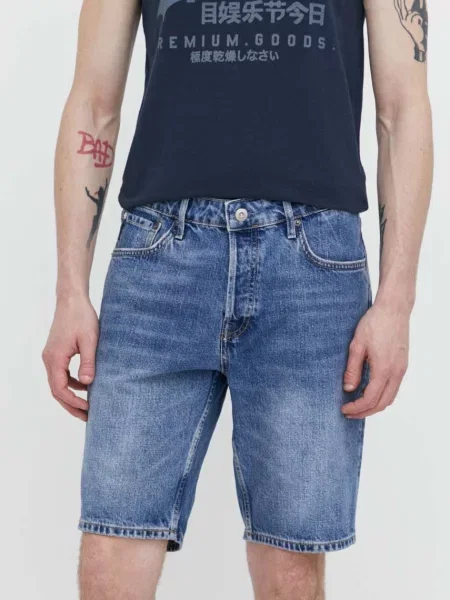 Дънков къс панталон Superdry синьо