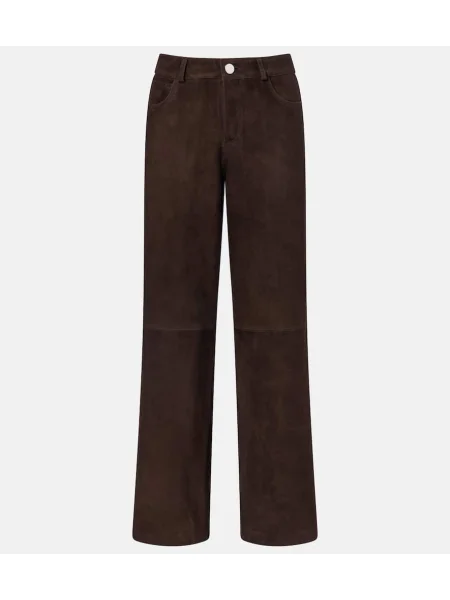 Pantaloni Nour Hammour din piele de căprioară maro