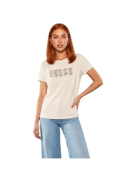 Tricou Guess cu model piele de șarpe bej