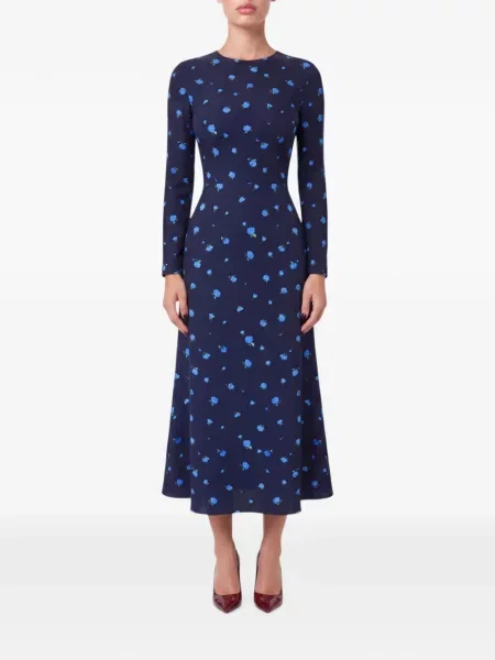 Lung rochie midi Post Meridiem cu model floral cu imagine albastru