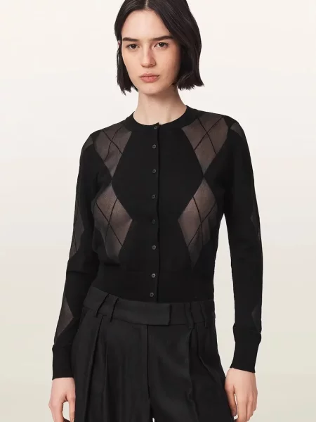 Allsaints Kardigan Bern Z Mieszanki Materiałów schwarz czarny