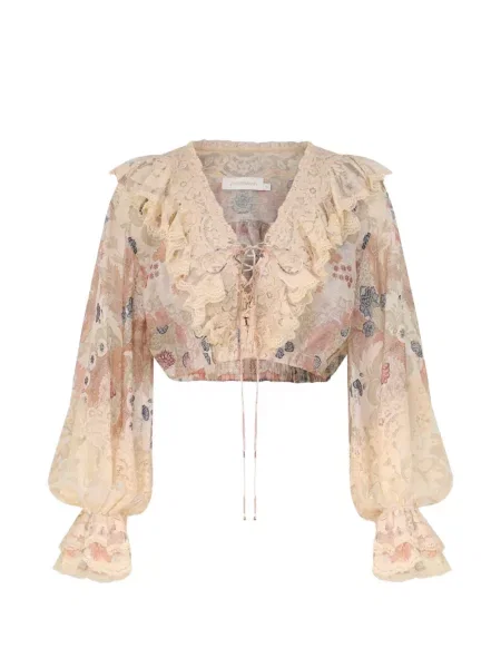 Bluză Zimmermann cu șireturi cu model floral cu imagine