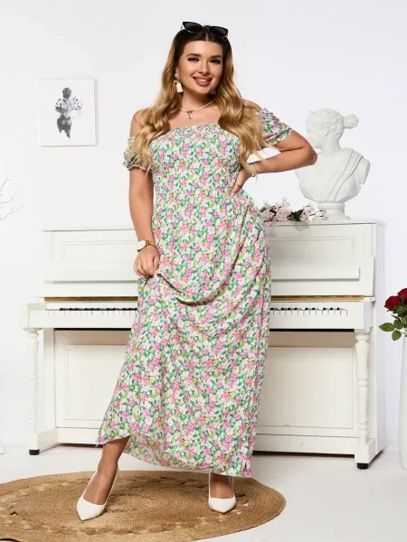 Rochie maxi Resti cu model floral cu imagine de costum alb
