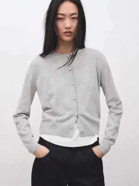Кардиган MANGO світло-сірий сірий