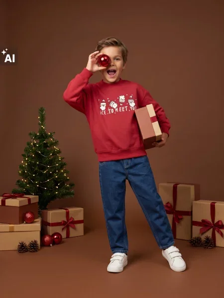 Sinsay Mikina s kulatým výstřihem s vánočním motivem šedá