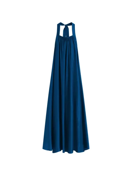 Rochie maxi Bondi Born de mătase cu gât halter albastru