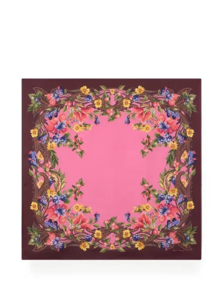 Fular Etro cu model floral cu imagine roz