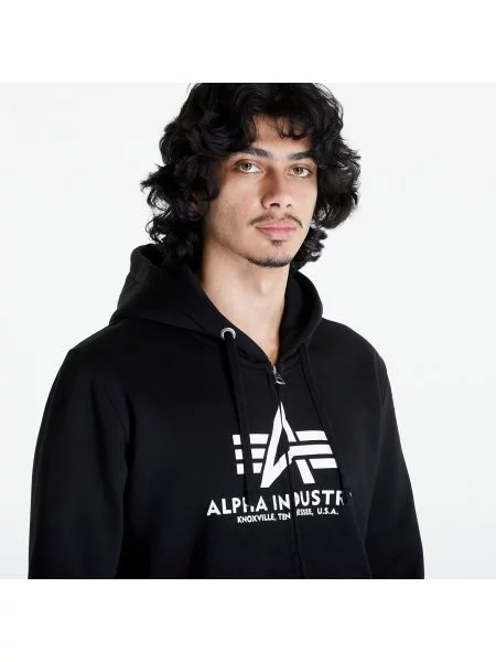 Alpha Industries Basic Zip Hoodie Black λευκό