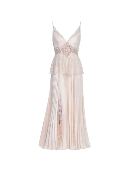 Plisirana midi haljina Self-portrait s čipkom iznad koljena ružičasta