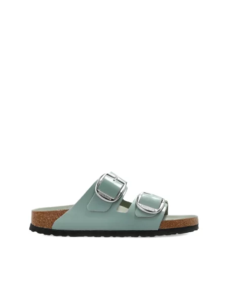Klapki Birkenstock skórzane na sprzączkę niebieskie