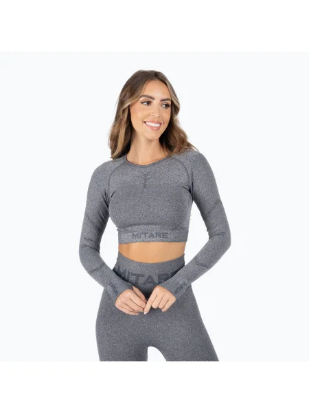 Дамски тренировъчен топ с дълъг ръкав MITARE Push Up Max Crop Top тъмно сив