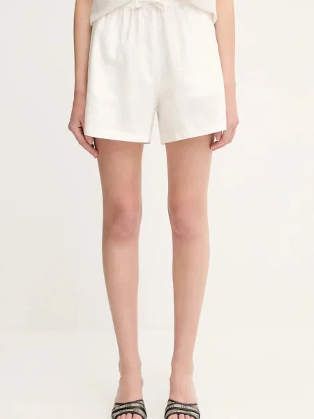 Лляні шорти Samsoe Samsoe MAREN однотонна висока посадка зелений