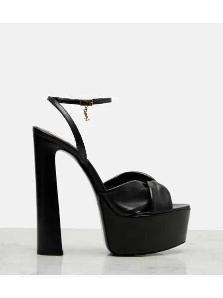 Sandale Saint Laurent din piele cu platformă maro