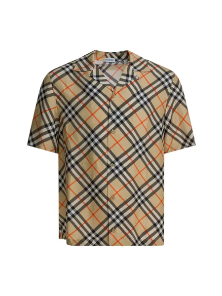 Koszula z krótkim rękawem Burberry w kratę beżowa
