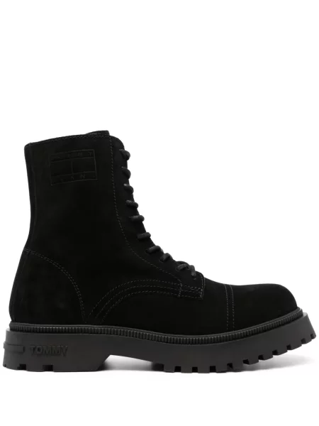 Botine Tommy Jeans cu șireturi din piele de căprioară negru