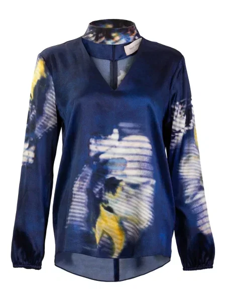 Bluză Silvia Tcherassi cu model floral cu decolteu în V albastru