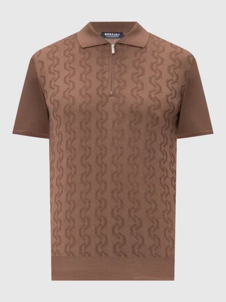 Поло із шовку у візерунок Bertolo Cashmere коричневе