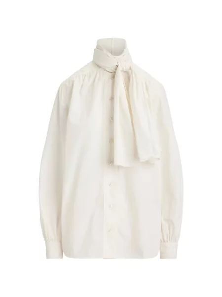 Bluză Ralph Lauren Collection din poplin cu legături alb