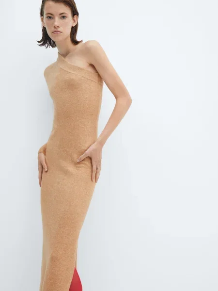 MANGO Rochie tricotat NIVELA deschis maro