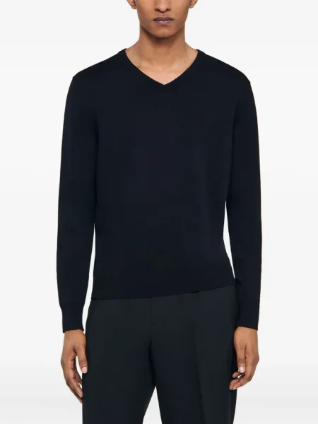 Pulover Sandro de lână cu decolteu în V negru
