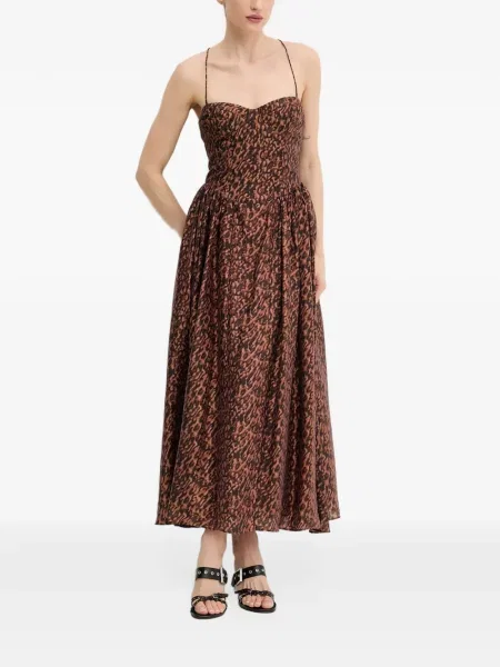 Rochie midi Bardot cu șireturi cu imagine cu model leopard maro