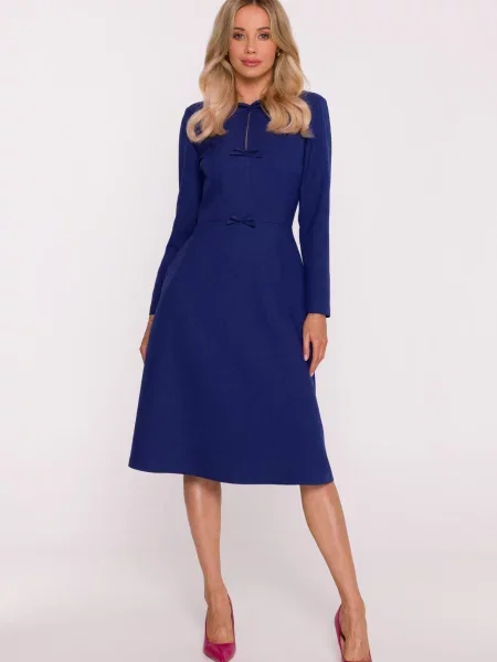 Rochie midi Stylove cu funde în linie A albastru